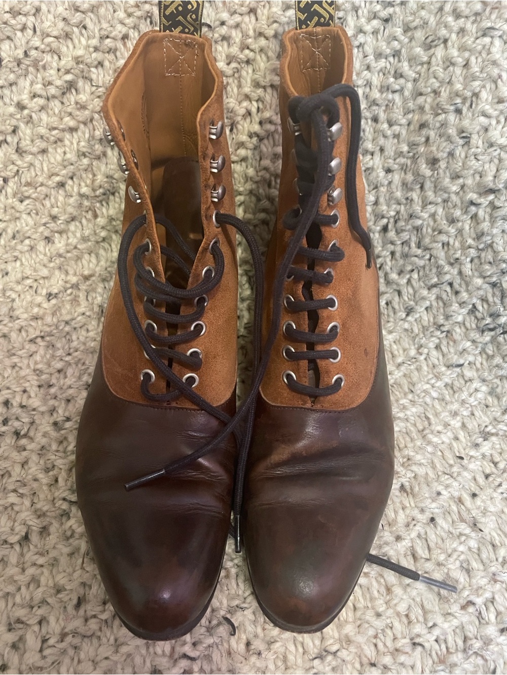 John Fluevog Brown and Tan Two-Tone Chukka Lace-Up Boots - Picture 3 of 7